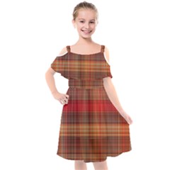 Madras Plaid Fall Colors Kids  Cut Out Shoulders Chiffon Dress by SpinnyChairDesigns