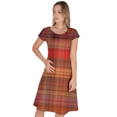 Madras Plaid Fall Colors Classic Short Sleeve Dress by SpinnyChairDesigns