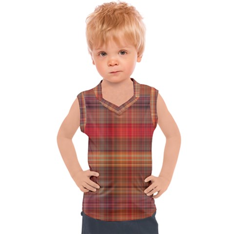 Madras Plaid Fall Colors Kids  Sport Tank Top by SpinnyChairDesigns