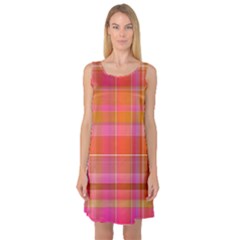 Pink Orange Madras Plaid Sleeveless Satin Nightdress