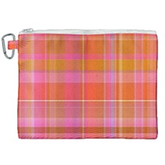 Pink Orange Madras Plaid Canvas Cosmetic Bag (xxl)