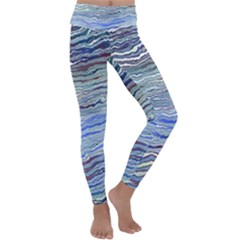 Blue Abstract Stripes Kids  Lightweight Velour Classic Yoga Leggings by SpinnyChairDesigns