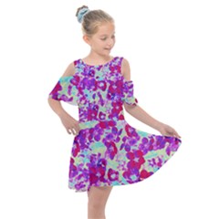 Spring Flowers Garden Kids  Shoulder Cutout Chiffon Dress by DinkovaArt