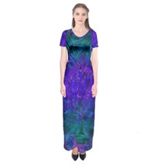 Indigo Abstract Art Short Sleeve Maxi Dress by SpinnyChairDesigns