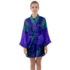 Indigo Abstract Art Long Sleeve Satin Kimono by SpinnyChairDesigns