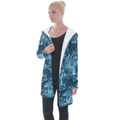 Teal Turquoise Abstract Art Longline Hooded Cardigan by SpinnyChairDesigns