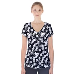 Black And White Abstract Art Short Sleeve Front Detail Top by SpinnyChairDesigns
