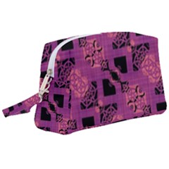 Fuchsia Black Abstract Checkered Stripes  Wristlet Pouch Bag (large) by SpinnyChairDesigns