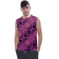 Fuchsia Black Abstract Checkered Stripes  Men s Regular Tank Top by SpinnyChairDesigns