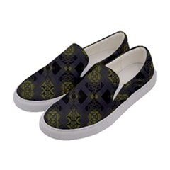 Grey Green Black Abstract Checkered Stripes Women s Canvas Slip Ons by SpinnyChairDesigns