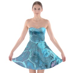 Blue Marble Abstract Art Strapless Bra Top Dress by SpinnyChairDesigns