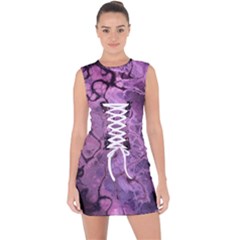 Amethyst Violet Abstract Marble Art Lace Up Front Bodycon Dress by SpinnyChairDesigns