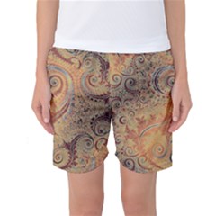 Terra Cotta Persian Orange Spirals Swirls Pattern Women s Basketball Shorts by SpinnyChairDesigns