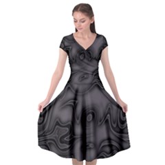 Dark Plum And Black Abstract Art Swirls Cap Sleeve Wrap Front Dress by SpinnyChairDesigns