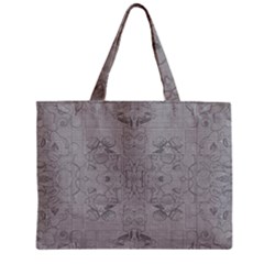 Silver Grey Decorative Floral Pattern Zipper Mini Tote Bag by SpinnyChairDesigns