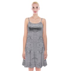 Silver Grey Decorative Floral Pattern Spaghetti Strap Velvet Dress