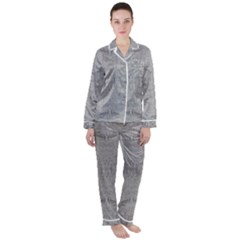 Silver Grey Decorative Floral Pattern Satin Long Sleeve Pyjamas Set by SpinnyChairDesigns
