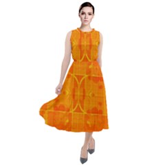 Orange Peel Abstract Batik Pattern Round Neck Boho Dress by SpinnyChairDesigns