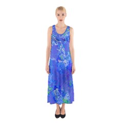 Bright Blue Paint Splatters Sleeveless Maxi Dress by SpinnyChairDesigns