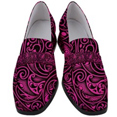 Hot Pink And Black Paisley Swirls Women s Chunky Heel Loafers by SpinnyChairDesigns