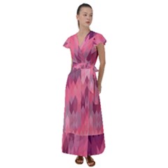 Pink Purple Diamond Pattern Flutter Sleeve Maxi Dress by SpinnyChairDesigns