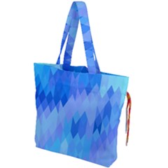 Aqua Blue Diamond Pattern Drawstring Tote Bag by SpinnyChairDesigns