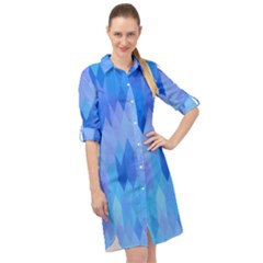 Aqua Blue Diamond Pattern Long Sleeve Mini Shirt Dress by SpinnyChairDesigns