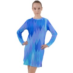 Aqua Blue Diamond Pattern Long Sleeve Hoodie Dress by SpinnyChairDesigns