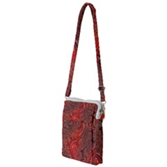 Scarlet Red Grey Brown Swirls Spirals Multi Function Travel Bag by SpinnyChairDesigns