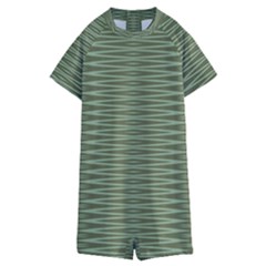 Chive And Olive Stripes Pattern Kids  Boyleg Half Suit Swimwear by SpinnyChairDesigns