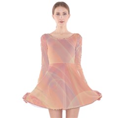 Coral Cream Abstract Art Pattern Long Sleeve Velvet Skater Dress by SpinnyChairDesigns