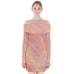 Coral Cream Abstract Art Pattern Long Sleeve Off Shoulder Dress by SpinnyChairDesigns