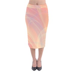 Coral Cream Abstract Art Pattern Velvet Midi Pencil Skirt by SpinnyChairDesigns