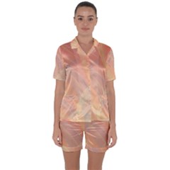 Coral Cream Abstract Art Pattern Satin Short Sleeve Pyjamas Set by SpinnyChairDesigns