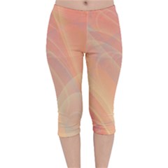 Coral Cream Abstract Art Pattern Velvet Capri Leggings  by SpinnyChairDesigns