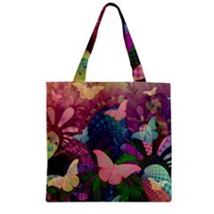 Butterfly Garden Art Zipper Grocery Tote Bag by SpinnyChairDesigns
