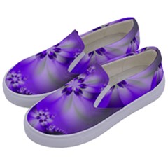 Violet Purple Flower Print Kids  Canvas Slip Ons by SpinnyChairDesigns