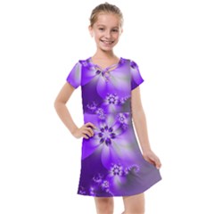 Violet Purple Flower Print Kids  Cross Web Dress by SpinnyChairDesigns