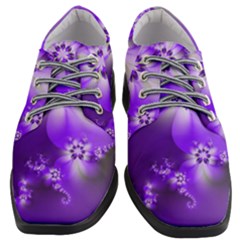 Violet Purple Flower Print Women Heeled Oxford Shoes by SpinnyChairDesigns