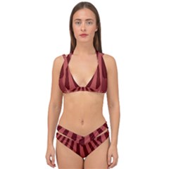 Vermilion Stripes Double Strap Halter Bikini Set by SpinnyChairDesigns