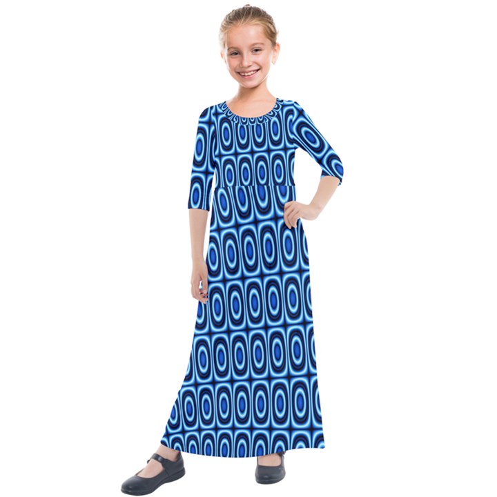 Abstract Blue Circles Mosaic Kids  Quarter Sleeve Maxi Dress