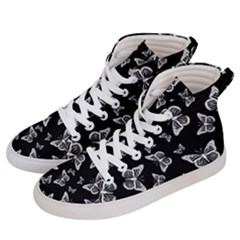Black And White Butterfly Pattern Women s Hi-top Skate Sneakers by SpinnyChairDesigns