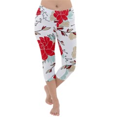 Floral Pattern  Lightweight Velour Capri Yoga Leggings by Sobalvarro