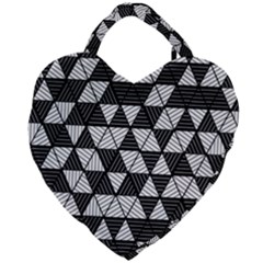 Black And White Triangles Pattern Giant Heart Shaped Tote by SpinnyChairDesigns
