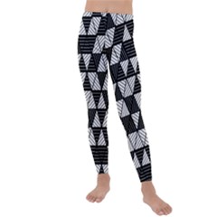 Black And White Triangles Pattern Kids  Lightweight Velour Leggings by SpinnyChairDesigns