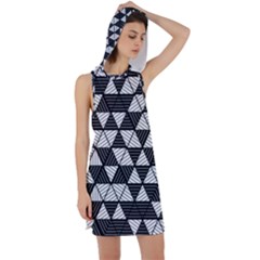 Black And White Triangles Pattern Racer Back Hoodie Dress by SpinnyChairDesigns