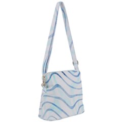 Faded Denim Blue Abstract Stripes On White Zipper Messenger Bag by SpinnyChairDesigns