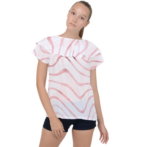 Pink Abstract Stripes On White Ruffle Collar Chiffon Blouse by SpinnyChairDesigns