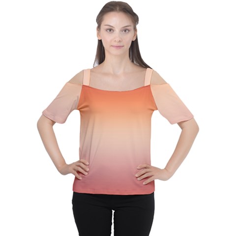 Vermilion Coral Sunset Gradient Ombre Cutout Shoulder Tee by SpinnyChairDesigns