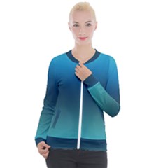 Blue Teal Green Gradient Ombre Colors Casual Zip Up Jacket by SpinnyChairDesigns